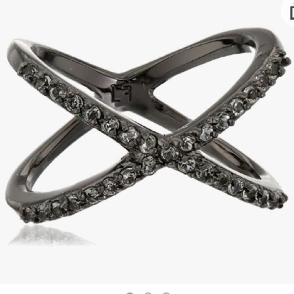 Lisa Freede Gunmetal Crystal X Shape Ring size 8